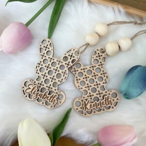 Personalized Easter Bunny Name Tag Rattan Basket Tag Laser