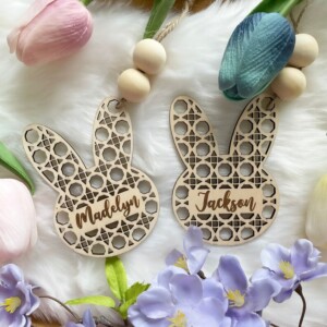 Easter Bunny Name Tag, Personalized Bunny Head Tag, Easter Basket Name Tag, Laser Cut Custom Tag, Easter Decor Ideas, Rattan Easter Tag