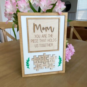 Personalized mom puzzle sign with engraved names