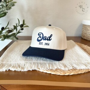 Personalized dad hat embroidered with Dad EST and custom year