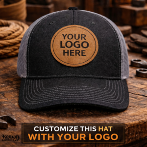 Front view of custom logo hat personalized with your logo
